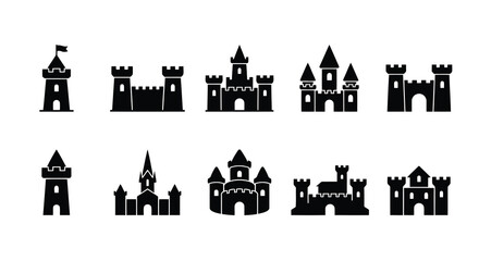 Collection of black castle silhouettes on a white background vector illustrations for design castles © MD