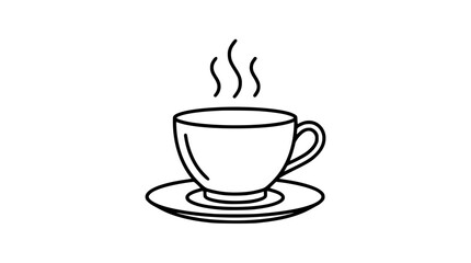 Fototapeta premium Hot Beverage Cup Outline Vector Design Featuring Steaming Coffee Mug and Saucer for Cafe Identity, Breakfast Menu Layouts, and Restaurant Branding Elements