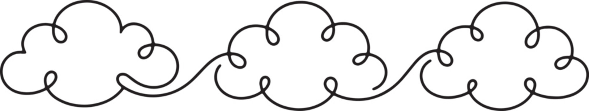 Light gray doodle-style cloud shapes with wavy outlines on white background