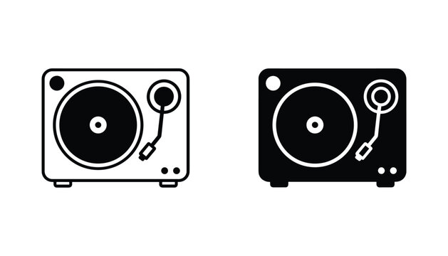 Turntable vector icon isolated on white Black and white outline line art and solid glyph silhouette