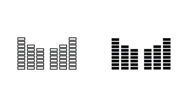 Audio equalizer vector icon isolated on white Black and white outline line art and solid glyph silhouette