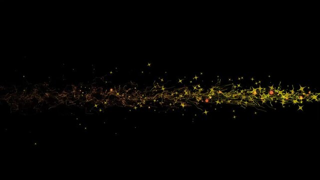 Golden Shining Glitter Particle Trail , Magic Sparkle Star Dust Path, Twinkling Light Spiral Animation, Luxury Glow Effect , Black Background,Alpha Channel, Screen 4K