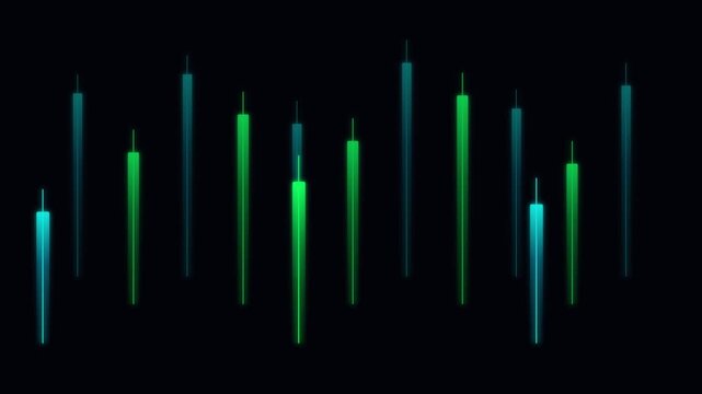 Neon green and blue digital candlestick financial trading market graph chart animation 4k video