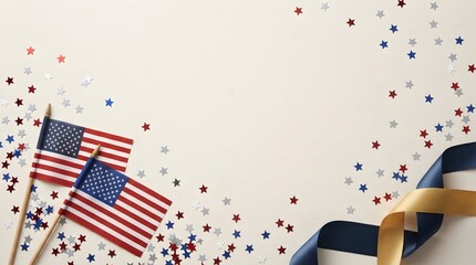 Obraz premium Labor day patriotic usa flags and confetti festive american holiday celebration layout