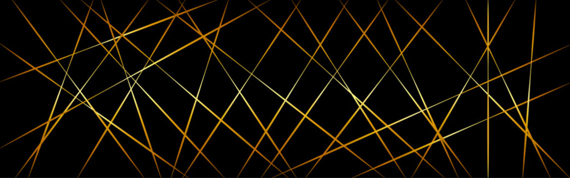 Abstract Golden Geometric Line Background on Black Minimal Surface. Luxury Gold Intersecting Lines on Dark Abstract Technology Background.