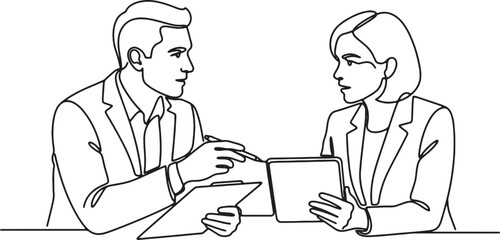 Obraz premium Two professionals in business attire discussing documents suits discussion office
