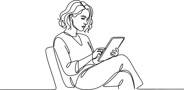 Woman in white blouse using laptop on couch, flat