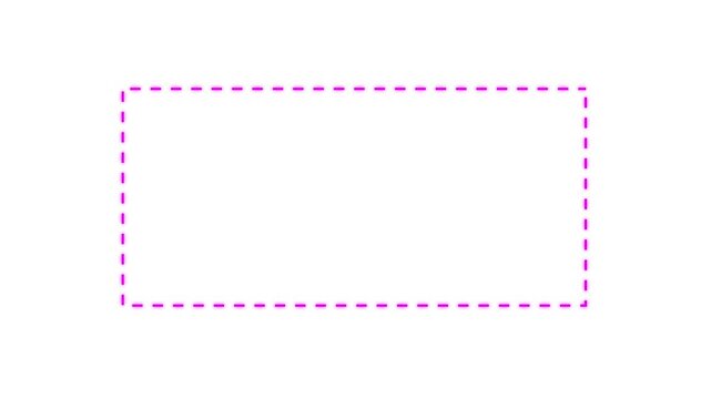 Dotted line rectangle frame animation on transparent background. Animation of a dotted line path from left to right point. border frame dotted line animation. 4k video with Alpha Channel.