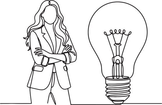 Woman with lightbulb idea, black and white thinking