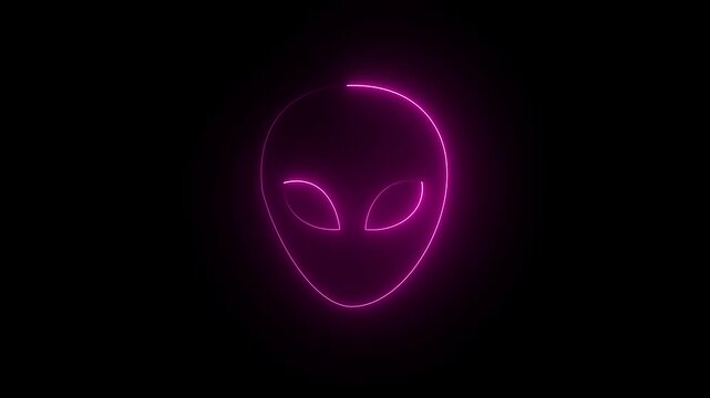 Glowing neon Alien head icon on black background. Martian head icon animation. Extraterrestrial alien face or head icon symbol. 4k video