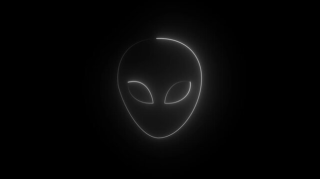 Glowing neon Alien head icon on black background. Martian head icon animation. Extraterrestrial alien face or head icon symbol. 4k video