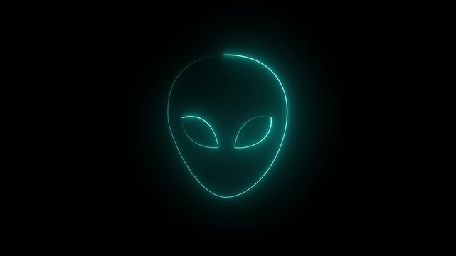 Glowing neon Alien head icon on black background. Martian head icon animation. Extraterrestrial alien face or head icon symbol. 4k video