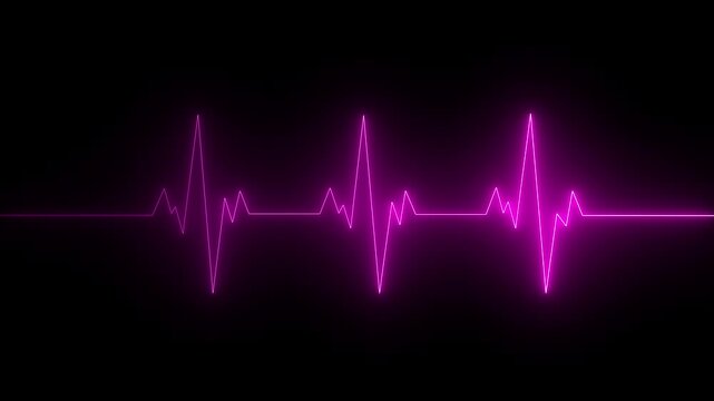 Neon glowing Heartbeat Animation Heartbeat icon animation on neon glowing Abstract neon heartbeat signal icon on the black, background animation This is an electrical activity of heart. 4k video