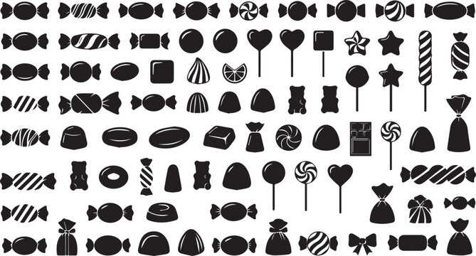 Collection of assorted candy icons. Various sweet treats graphics