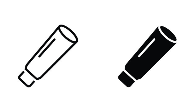 Toothpaste tube vector icon isolated on white Black and white outline line art and solid glyph silhouette
