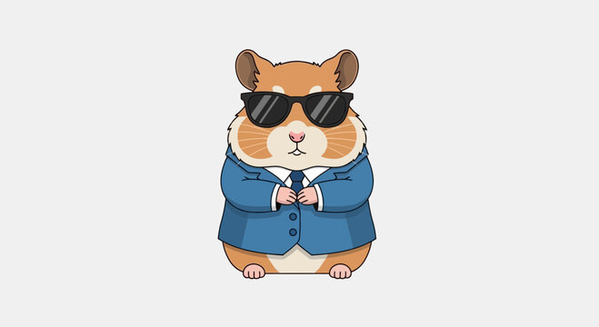 Cute Hamster Wearing Sunglasses and Business Suit.