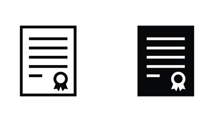 Certificate vector icon isolated on white Black and white outline line art and solid glyph silhouette © VisionGrafix