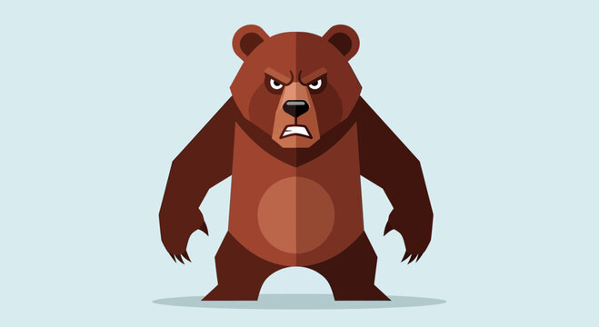 Furious Brown Bear Standing Aggressively with Angry Expression.