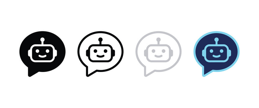Four chatbot robot icons inside speech bubbles