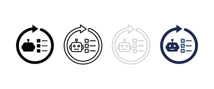 Four robot icons showing automation process stages