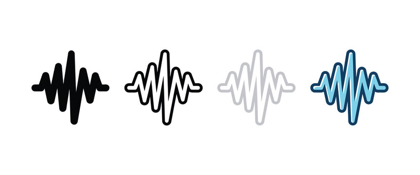 Four sound wave icons with varied colors and outlines
