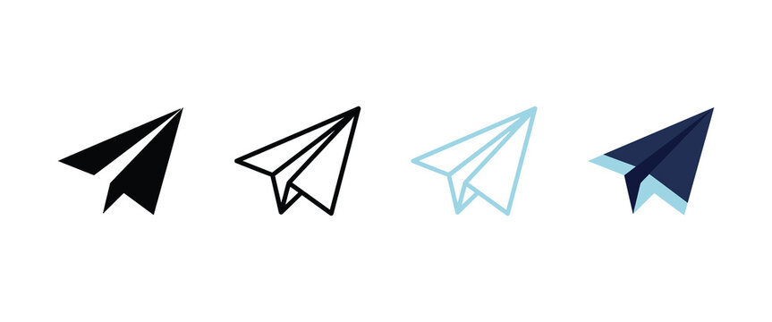 Set of four paper airplane icon variations