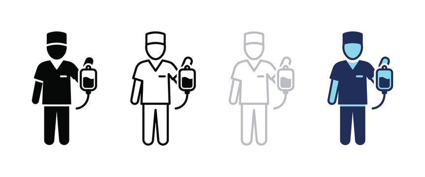Medical professionals holding blood donation bags set