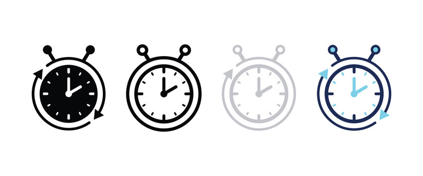 Set of four stopwatch icons with circular arrows