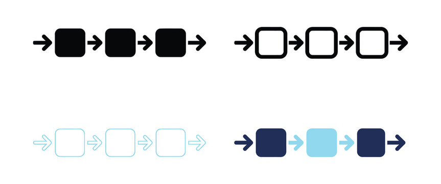 Simple sequence arrow icons in four fill styles