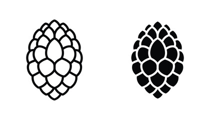 Pine cone vector icon isolated on white Black and white outline line art and solid glyph silhouette © VisionGrafix