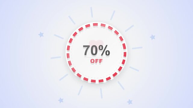 Minimalist 70% off sale badge with red dashed circular border, star elements, and clean light blue background for commercial retail promotion and digital marketing campaigns.