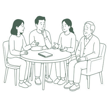  Family meeting discussing caregiving plan, elderly care vector illustration