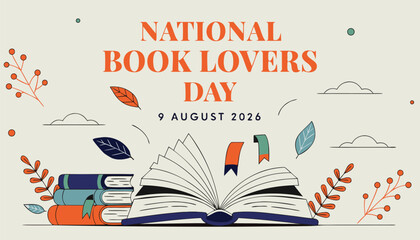 Decorative graphic illustration celebrating the annual national book lovers day event © Vectyx