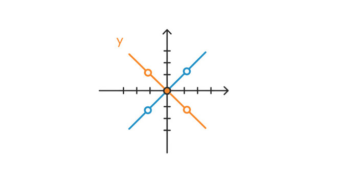 Two intersecting lines on a Cartesian coordinate system with marked points, illustrating basic mathematical concepts.
