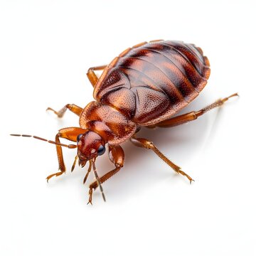 A creatively reimagined version of bed bug macro photograph, isolated with soft lighting for educational use, emphasizing style, visual interest, and refined wording.