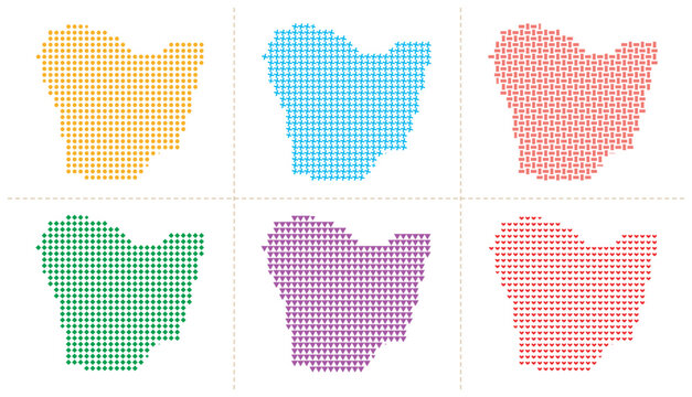 Botswana map vector dot, plus, rectangle, diamond, triangle and heart illustration.