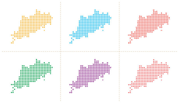 Bacgiang province map vector illustration with creative colorful geometric dot pattern set.