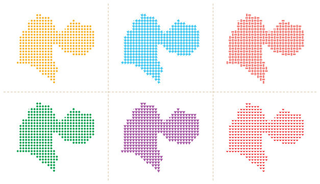 Tabasco state map set with decorative texture in multiple colors vector illustration style.
