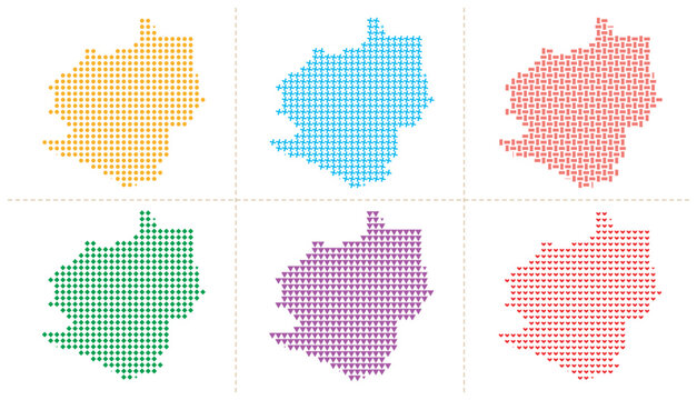 Vinhphuc province map vector illustration with creative colorful geometric dot pattern set.