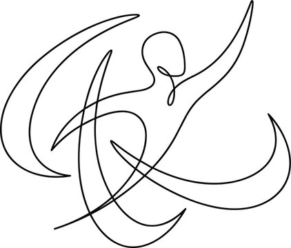 Continuous one line drawing of a dancing human figure.