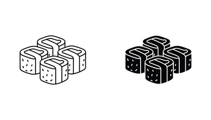 Sushi rolls vector icon isolated on white Black and white outline line art and solid glyph silhouette © VisionGrafix