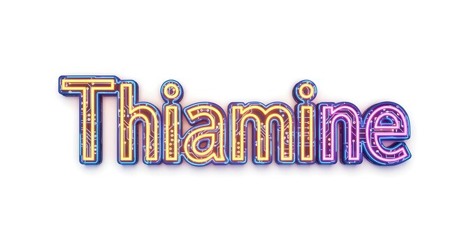 A clearer, modern reinterpretation of neon Thiamine (B1) metabolism symbol with glowing circuitry effect, isolated on white, no shadows, styled for visual appeal.