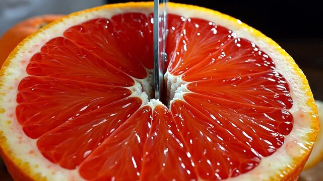 Cross section of a red grapefruit