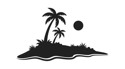 Tropical island silhouette with palm trees and sun on white background © Design Bari