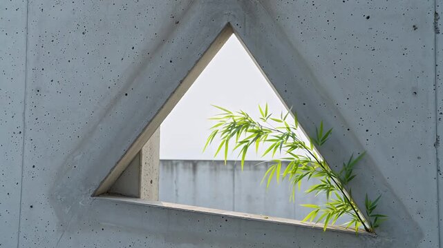 Triangle concrete opening with bamboo sprig