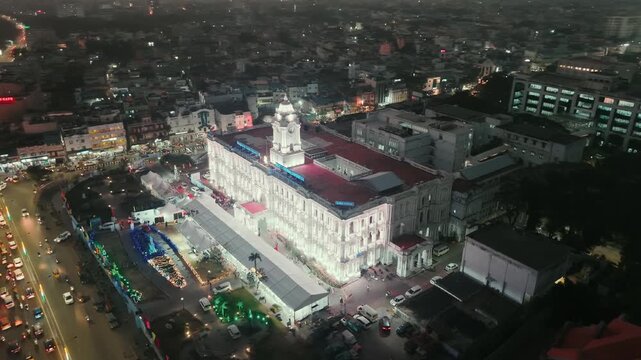 Aerial night view of Ripon Building in Chennai Tamil Nadu India