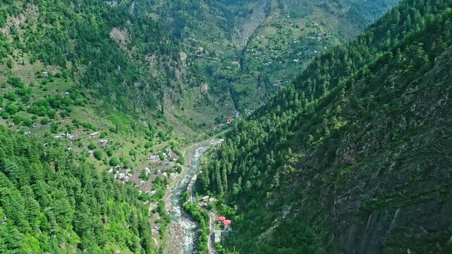 Aerial View of Lush Green Mountains in Kaghan Valley, KPK Pakistan