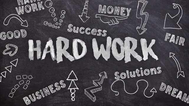Chalkboard Doodle Art and Hard Work Text
