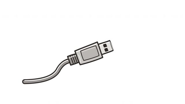 USB Connector Cable Plug Out Hand Drawn Sketch Animation on White Background