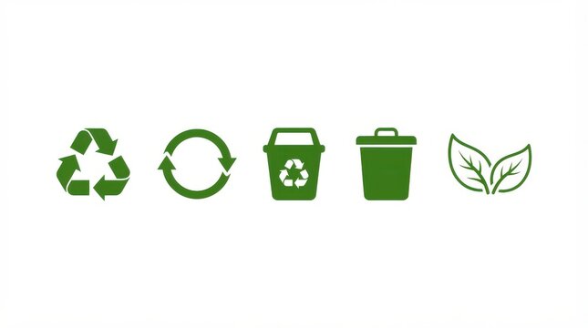 Set of green recycling and waste management icons isolated on white background